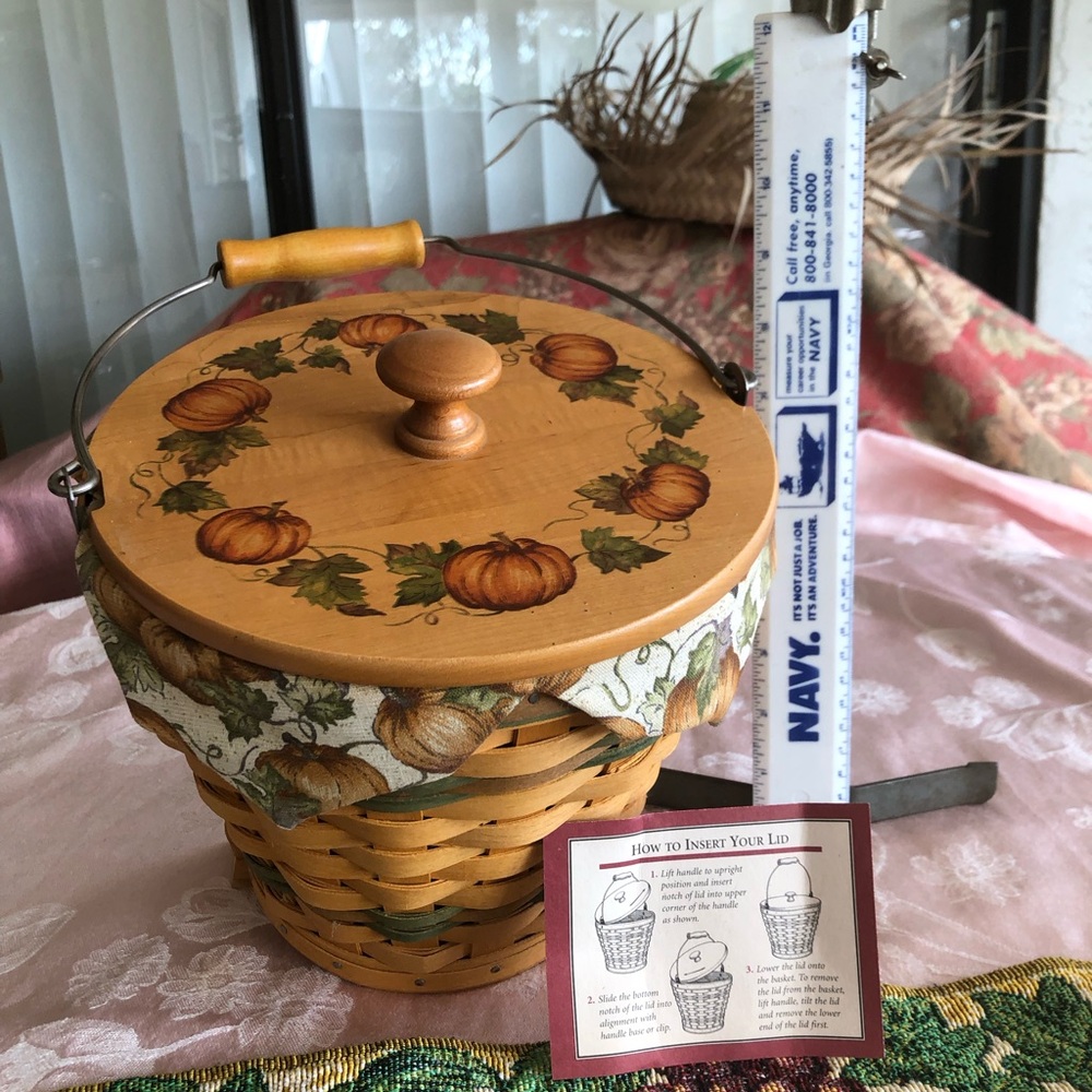Longaberger Autumn Pail Basket Pumpkin Bucket With Lid, Protector And Liner 2002